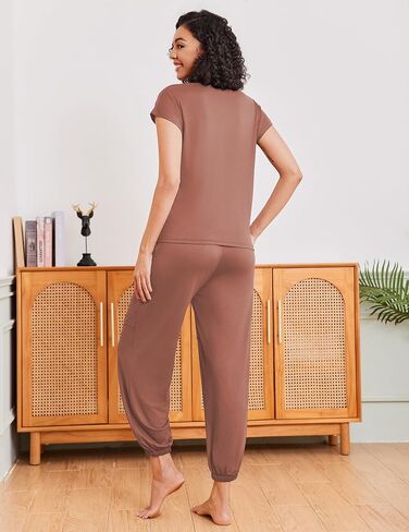 Ekouaer Pajamas for Women 2 قطعة صالة مجموعة Cap Sleeve Woggers Pants Pjs مع جيوب S-XXL in Kuwait