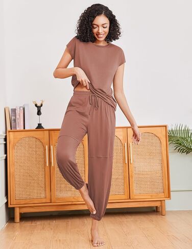 Ekouaer Pajamas for Women 2 قطعة صالة مجموعة Cap Sleeve Woggers Pants Pjs مع جيوب S-XXL in Kuwait