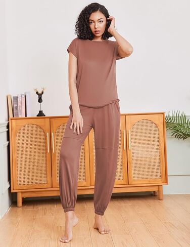 Ekouaer Pajamas for Women 2 قطعة صالة مجموعة Cap Sleeve Woggers Pants Pjs مع جيوب S-XXL in Kuwait