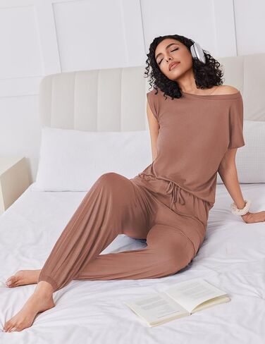 Ekouaer Pajamas for Women 2 قطعة صالة مجموعة Cap Sleeve Woggers Pants Pjs مع جيوب S-XXL in Kuwait