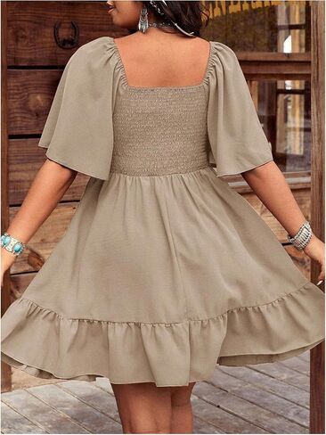 Women's Plus Size Floral Embroidered Dress Short Sleeve Sweetheart Neck Flowy A Line Boho Short Dresses in Saudi Arabia