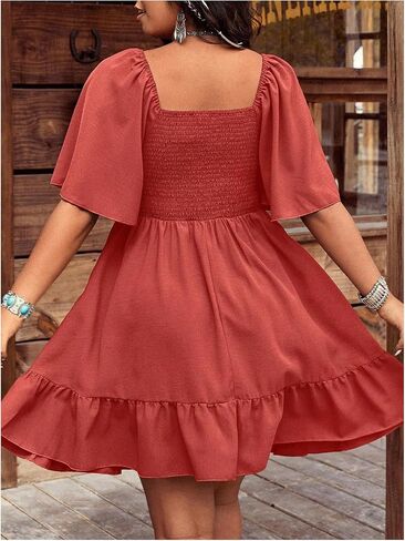 Women's Plus Size Floral Embroidered Dress Short Sleeve Sweetheart Neck Flowy A Line Boho Short Dresses in Saudi Arabia
