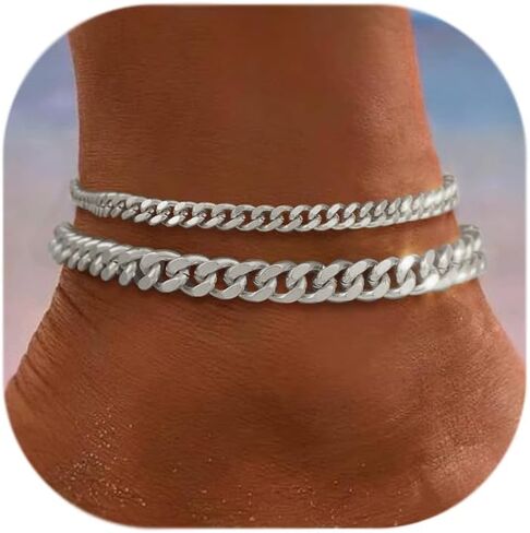 Gold Ankle Bracelets for Women 14k Gold Plated Cuban Link Pearl Butterfly Anklets Set Layered Chain Adjustable Size Beach Jewelry in Saudi Arabia