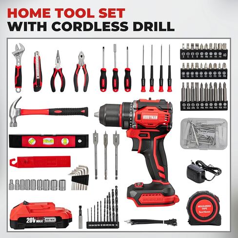 ALLOYMAN 20V Max Cordless Drill Set، طقم مثقاب كهربائي مع بطارية 2.0 مللي أمبير وشاحن سريع، سرعة متغيرة 0-2000RMP، 25+3 مثقاب كهربائي لإعداد عزم الدوران لمجموعة الأدوات المنزلية in Kuwait