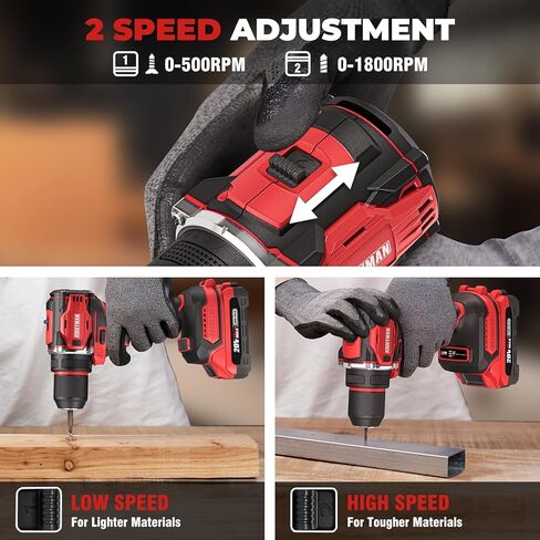 ALLOYMAN 20V Max Cordless Drill Set، طقم مثقاب كهربائي مع بطارية 2.0 مللي أمبير وشاحن سريع، سرعة متغيرة 0-2000RMP، 25+3 مثقاب كهربائي لإعداد عزم الدوران لمجموعة الأدوات المنزلية in Kuwait