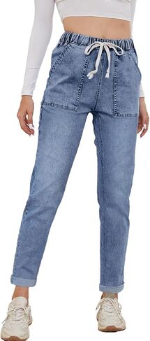 Womens Pull-on Jeans Stretch High Waisted Elastic Waist Jeans for Women Denim Joggers Pants in Kuwait