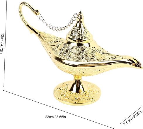 Tissting Aladdin مصباح 8.6 × 4.7 × 2.9 بوصة أسطورة معدنية عتيقة علاء الدين السحرية الجني مع الزهور المنقوشة ، العرب أتمنى للضوء لعيد ميلاد الحفلات (النحاس العتيقة) in Kuwait