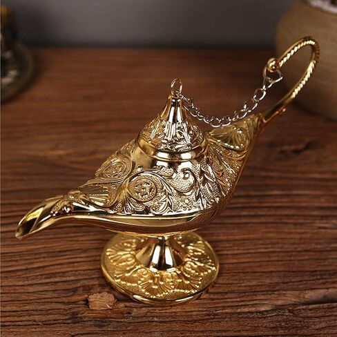 Tissting Aladdin مصباح 8.6 × 4.7 × 2.9 بوصة أسطورة معدنية عتيقة علاء الدين السحرية الجني مع الزهور المنقوشة ، العرب أتمنى للضوء لعيد ميلاد الحفلات (النحاس العتيقة) in Kuwait