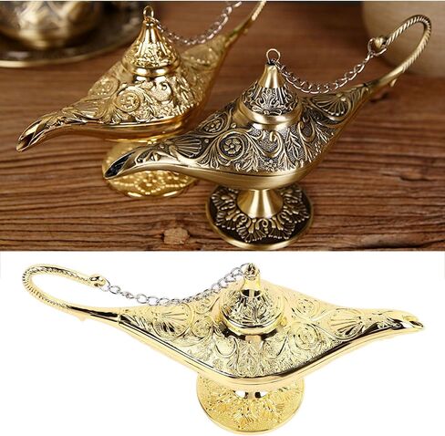 Tissting Aladdin مصباح 8.6 × 4.7 × 2.9 بوصة أسطورة معدنية عتيقة علاء الدين السحرية الجني مع الزهور المنقوشة ، العرب أتمنى للضوء لعيد ميلاد الحفلات (النحاس العتيقة) in Kuwait