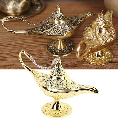 Tissting Aladdin مصباح 8.6 × 4.7 × 2.9 بوصة أسطورة معدنية عتيقة علاء الدين السحرية الجني مع الزهور المنقوشة ، العرب أتمنى للضوء لعيد ميلاد الحفلات (النحاس العتيقة) in Kuwait