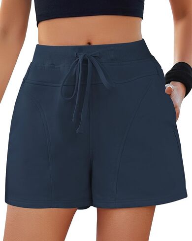GRAPENT Sweat Shorts for Women High Waisted Pull On Elastic Waist Athletic Gym Casual Summer Comfy Lounge Cotton Shorts in Saudi Arabia