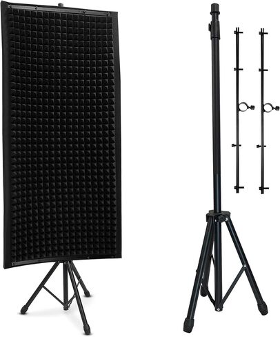 Pyle Sound Wall Panel Studio Foam-Acoustic Isolation Absorber Shield and Dampening Wedge with Height Adjustable, Includes Tripod Base Stand, 2 Pack PSIP24X2, Black in Saudi Arabia
