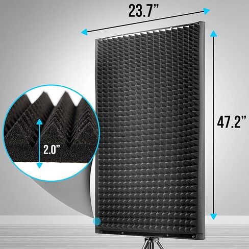 Pyle Sound Wall Panel Studio Foam-Acoustic Isolation Absorber Shield and Dampening Wedge with Height Adjustable, Includes Tripod Base Stand, 2 Pack PSIP24X2, Black in Saudi Arabia