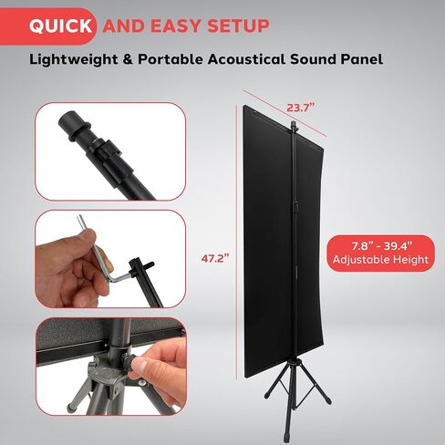 Pyle Sound Wall Panel Studio Foam-Acoustic Isolation Absorber Shield and Dampening Wedge with Height Adjustable, Includes Tripod Base Stand, 2 Pack PSIP24X2, Black in Saudi Arabia