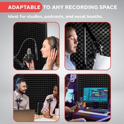 Pyle Sound Wall Panel Studio Foam-Acoustic Isolation Absorber Shield and Dampening Wedge with Height Adjustable, Includes Tripod Base Stand, 2 Pack PSIP24X2, Black in Saudi Arabia