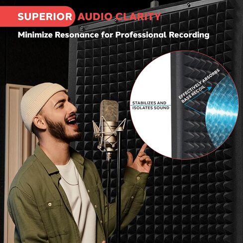 Pyle Sound Wall Panel Studio Foam-Acoustic Isolation Absorber Shield and Dampening Wedge with Height Adjustable, Includes Tripod Base Stand, 2 Pack PSIP24X2, Black in Saudi Arabia