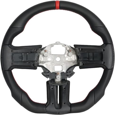 Full Leather Steering Wheel, D-Shaped Flat Bottom Perforated Leather Grip Steering Wheel Fit for Ford Mustang 2012 2013 2014 in Saudi Arabia