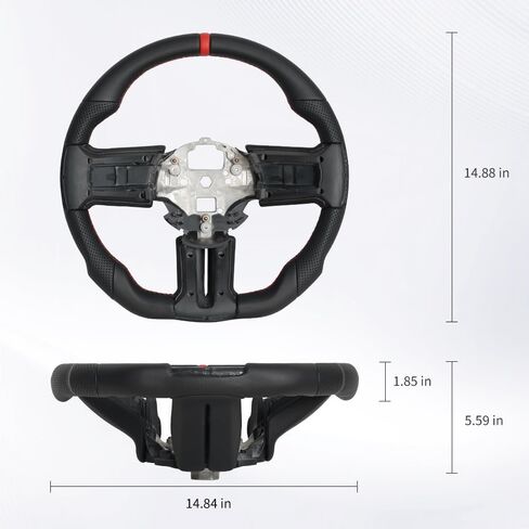 Full Leather Steering Wheel, D-Shaped Flat Bottom Perforated Leather Grip Steering Wheel Fit for Ford Mustang 2012 2013 2014 in Saudi Arabia