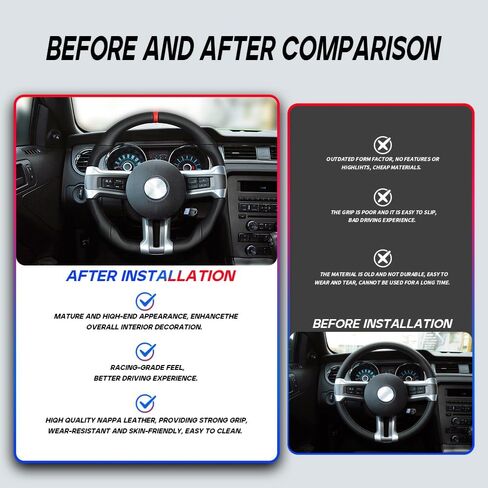 Full Leather Steering Wheel, D-Shaped Flat Bottom Perforated Leather Grip Steering Wheel Fit for Ford Mustang 2012 2013 2014 in Saudi Arabia