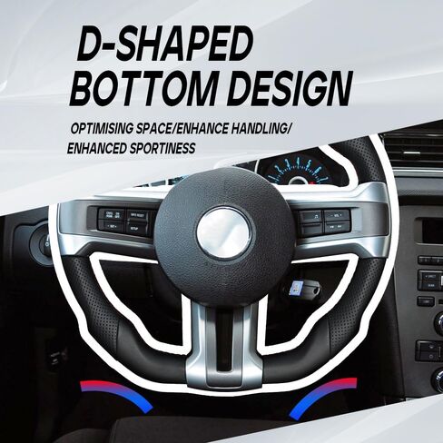 Full Leather Steering Wheel, D-Shaped Flat Bottom Perforated Leather Grip Steering Wheel Fit for Ford Mustang 2012 2013 2014 in Saudi Arabia