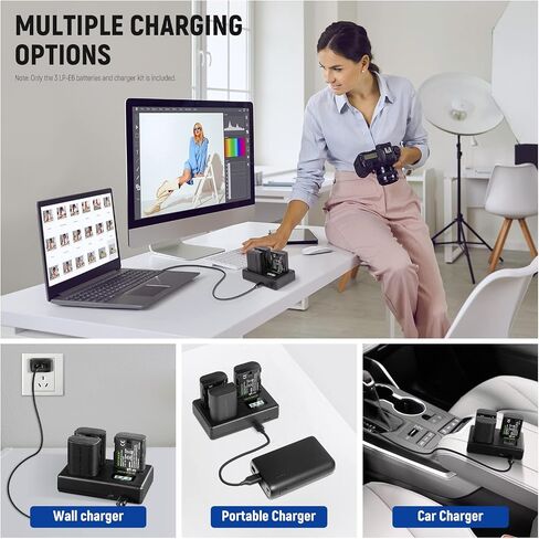 نيوير مجموعة بطارية بديلة وشاحن USB LP-E6NH، 3 قطع 2250mAh بديلة لبطارية LP-E6NH وشاحن USB ثلاثي الفتحات متوافق مع كانون EOS R5 R6 5D 5DS 6D Mark II 77D 80D 90D EOS R in Kuwait