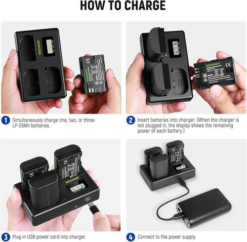 نيوير مجموعة بطارية بديلة وشاحن USB LP-E6NH، 3 قطع 2250mAh بديلة لبطارية LP-E6NH وشاحن USB ثلاثي الفتحات متوافق مع كانون EOS R5 R6 5D 5DS 6D Mark II 77D 80D 90D EOS R in Kuwait