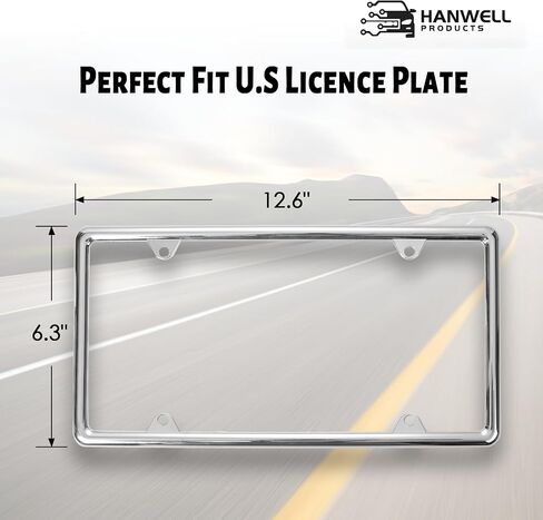 Hanwell Products Chrome License Plate Frame Made of Zinc Alloy Metal, Universal Car Accessories, 1Pack License Plate Holder Never Rust and Unbreakable with Metal Screws, Chrome Plastic Caps and Tool in Kuwait