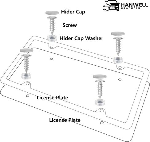 Hanwell Products Chrome License Plate Frame Made of Zinc Alloy Metal, Universal Car Accessories, 1Pack License Plate Holder Never Rust and Unbreakable with Metal Screws, Chrome Plastic Caps and Tool in Kuwait
