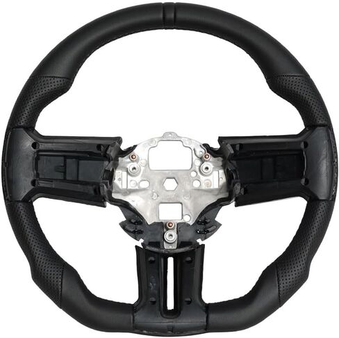 Full Leather Steering Wheel, D-Shaped Flat Bottom Perforated Leather Grip Steering Wheel Fit for Ford Mustang 2012 2013 2014 in Saudi Arabia