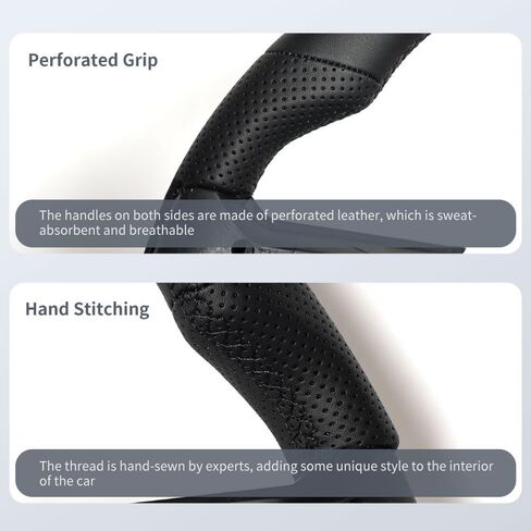 Full Leather Steering Wheel, D-Shaped Flat Bottom Perforated Leather Grip Steering Wheel Fit for Ford Mustang 2012 2013 2014 in Saudi Arabia