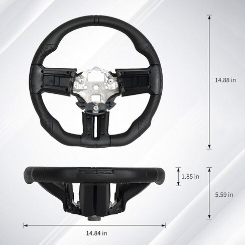 Full Leather Steering Wheel, D-Shaped Flat Bottom Perforated Leather Grip Steering Wheel Fit for Ford Mustang 2012 2013 2014 in Saudi Arabia