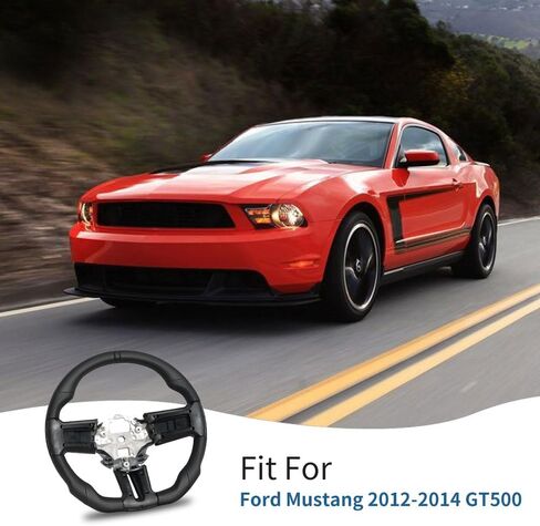 Full Leather Steering Wheel, D-Shaped Flat Bottom Perforated Leather Grip Steering Wheel Fit for Ford Mustang 2012 2013 2014 in Saudi Arabia