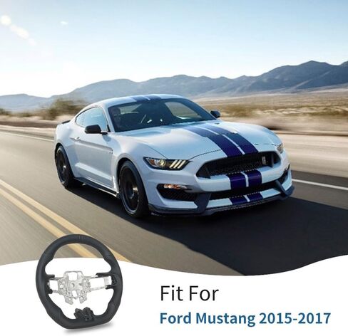 عجلة القيادة الجلدية الكاملة ، قاع مسطح على شكل D مثقب القبض على عجلة القيادة من أجل Ford Mustang 2013 2013 2014 in Kuwait