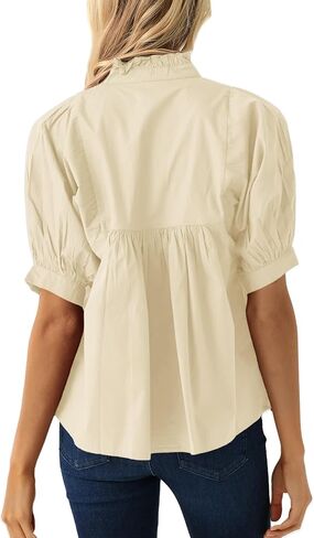 Cicy Bell Womens Puff Sleeve V Neck Blouse Babydoll Peplum Tops Dressy Casual Pleated Loose Fit Shirts in Saudi Arabia