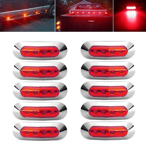 10pcs Red 4 LED Side Marker Lights الأمامية الخلفية الخلفية الخلفية الخلفية ذيل تحذير مؤشرات المنعطفات مصباح صخور العجلة الزجاجية لسيارات Truck Tailer Car Camper Boat ATV DC12V-24V in Kuwait