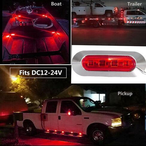 10pcs Red 4 LED Side Marker Lights الأمامية الخلفية الخلفية الخلفية الخلفية ذيل تحذير مؤشرات المنعطفات مصباح صخور العجلة الزجاجية لسيارات Truck Tailer Car Camper Boat ATV DC12V-24V in Kuwait