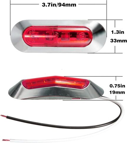 10pcs Red 4 LED Side Marker Lights الأمامية الخلفية الخلفية الخلفية الخلفية ذيل تحذير مؤشرات المنعطفات مصباح صخور العجلة الزجاجية لسيارات Truck Tailer Car Camper Boat ATV DC12V-24V in Kuwait