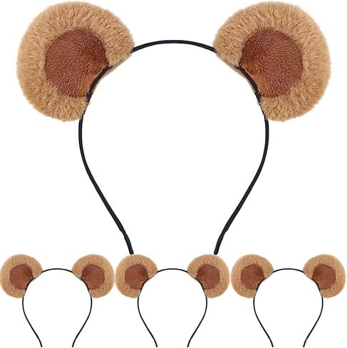 4 Count Movable Brown Bear Ears Headband With Adjustable Ears, Bear Ear Hairband for Makeup Face Washing, Fluffy Bear Headband Bear Costume Adult Women in Saudi Arabia