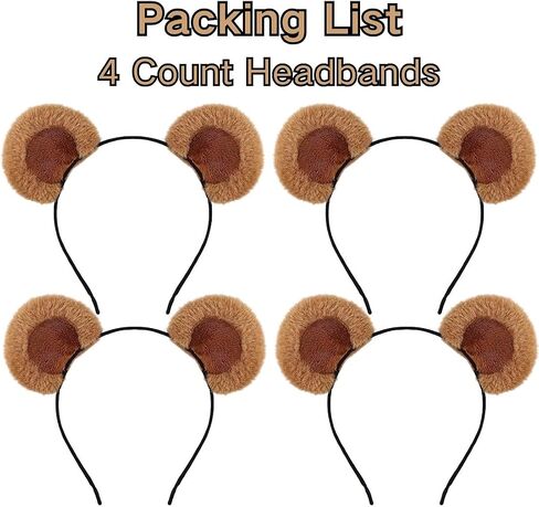 4 Count Movable Brown Bear Ears Headband With Adjustable Ears, Bear Ear Hairband for Makeup Face Washing, Fluffy Bear Headband Bear Costume Adult Women in Saudi Arabia