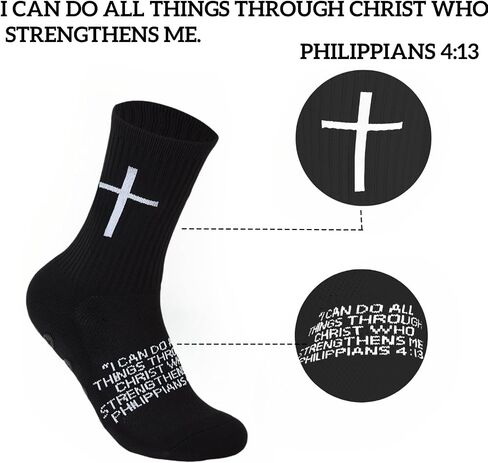 3 Pairs Cross Grip Soccer Socks for US 6-13 - Anti-Slip Christian Socks with Bible Verse in Saudi Arabia