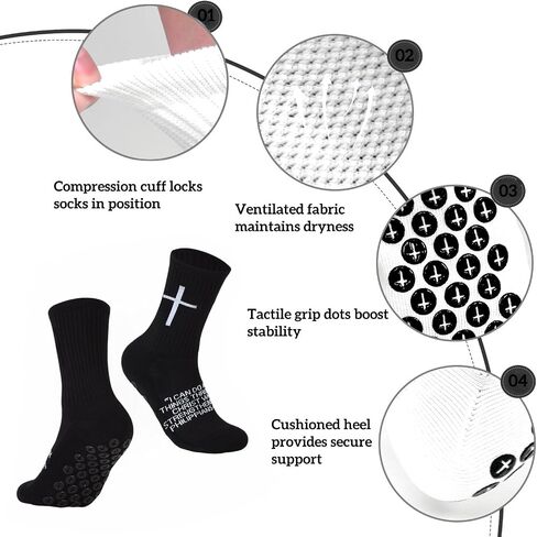 3 Pairs Cross Grip Soccer Socks for US 6-13 - Anti-Slip Christian Socks with Bible Verse in Saudi Arabia