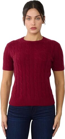 JENNIE LIU Womens 70% Wool 30% Cashmere Chuncky Cable-Knit Crewneck Short Sleeve Sweater in Saudi Arabia