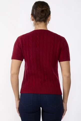 JENNIE LIU Womens 70% Wool 30% Cashmere Chuncky Cable-Knit Crewneck Short Sleeve Sweater in Saudi Arabia
