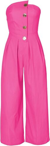 NRTHYE Women Sexy Strapless Wide Leg Jumpsuits Summer Loose Casual Button Tube Top Dressy One Piece Romper in Saudi Arabia