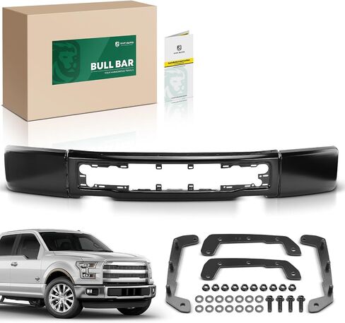 yhtauto الأمامي الوفير الوجه بار متوافق مع Ford F-150 2015 2015 2017 ، مع فتحات ضباب الضباب ، دون قبعات نهاية ، استبدال الصلب الأسود الصلب in Kuwait