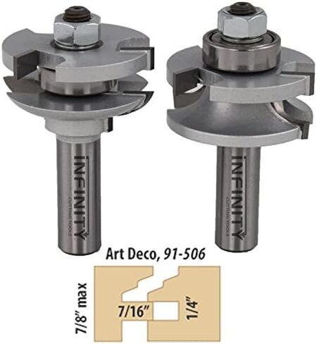 Infinity Cutting Tools 1/2" Shank, Matched Rail & Stile Router Bits, 1-3/4" C.D. x 7/16" C.H.| Carbide Tip | Heavy-Duty | Ultra-Smooth Finish | Handheld Router Bits in Kuwait