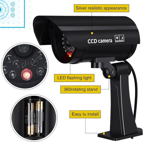 8 Pcs Fake Camera Dummy Security Camera Realistic Dummy Camera Plastic Fake Video Camera CCTV Surveillance System with Motion LED Light for Home Outdoor Indoor Use, No Battery Included (Silver) in Kuwait