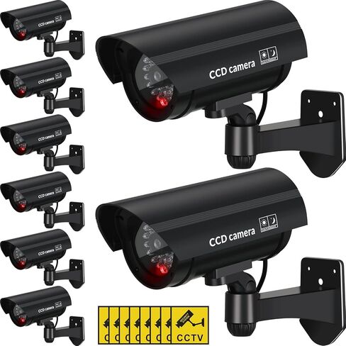 8 Pcs Fake Camera Dummy Security Camera Realistic Dummy Camera Plastic Fake Video Camera CCTV Surveillance System with Motion LED Light for Home Outdoor Indoor Use, No Battery Included (Silver) in Kuwait