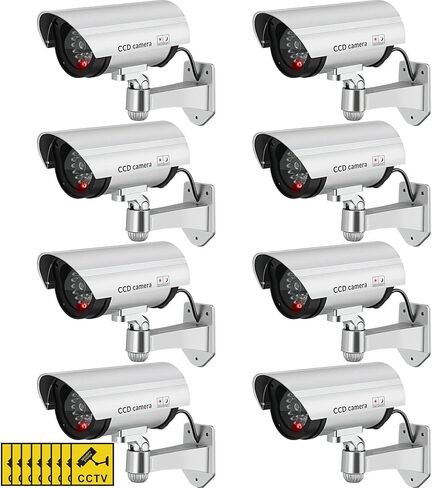 8 Pcs Fake Camera Dummy Security Camera Realistic Dummy Camera Plastic Fake Video Camera CCTV Surveillance System with Motion LED Light for Home Outdoor Indoor Use, No Battery Included (Silver) in Saudi Arabia