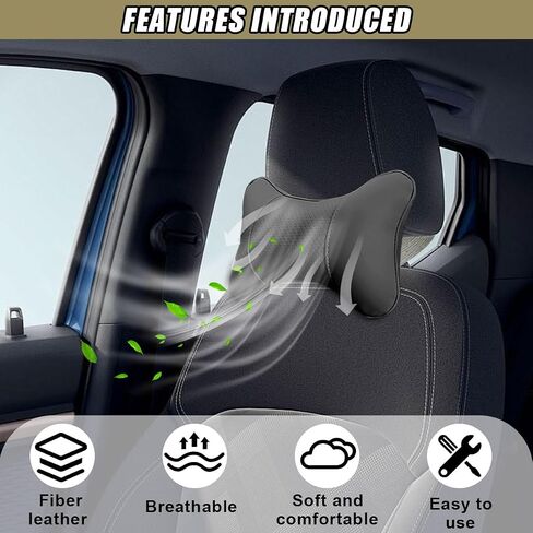2PCS Car Neck Pillow, PU Leather Headrest Cushion with Adjustable Strap, Ergonomic Soft Headrest Pillow, Universal Multi-Function Auto Lumbar Support Accessories for Pressure Relief (Black) in Saudi Arabia